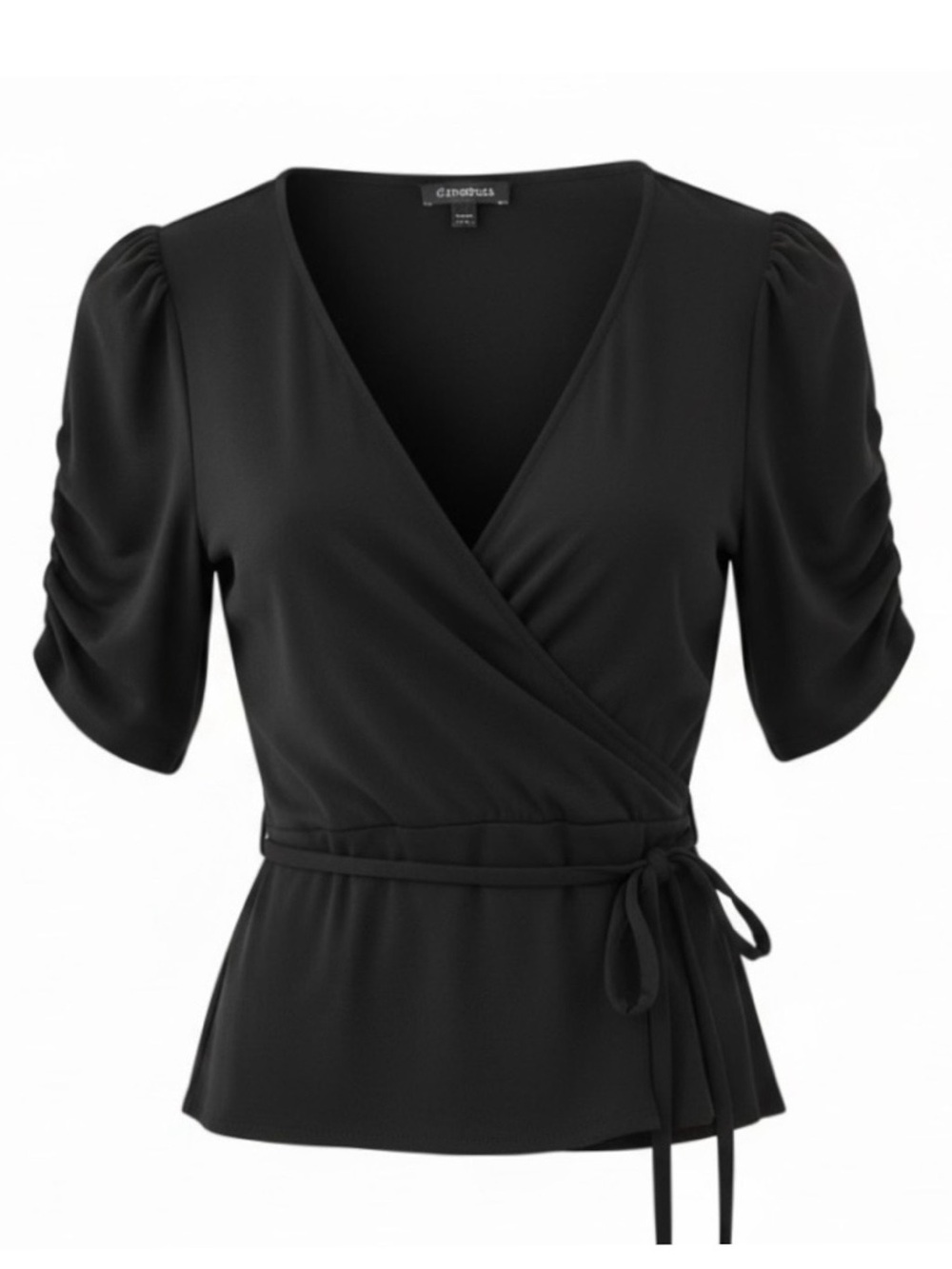 Express Black V-Neck Short Sleeve Tie Waist Wrap Top Size Small